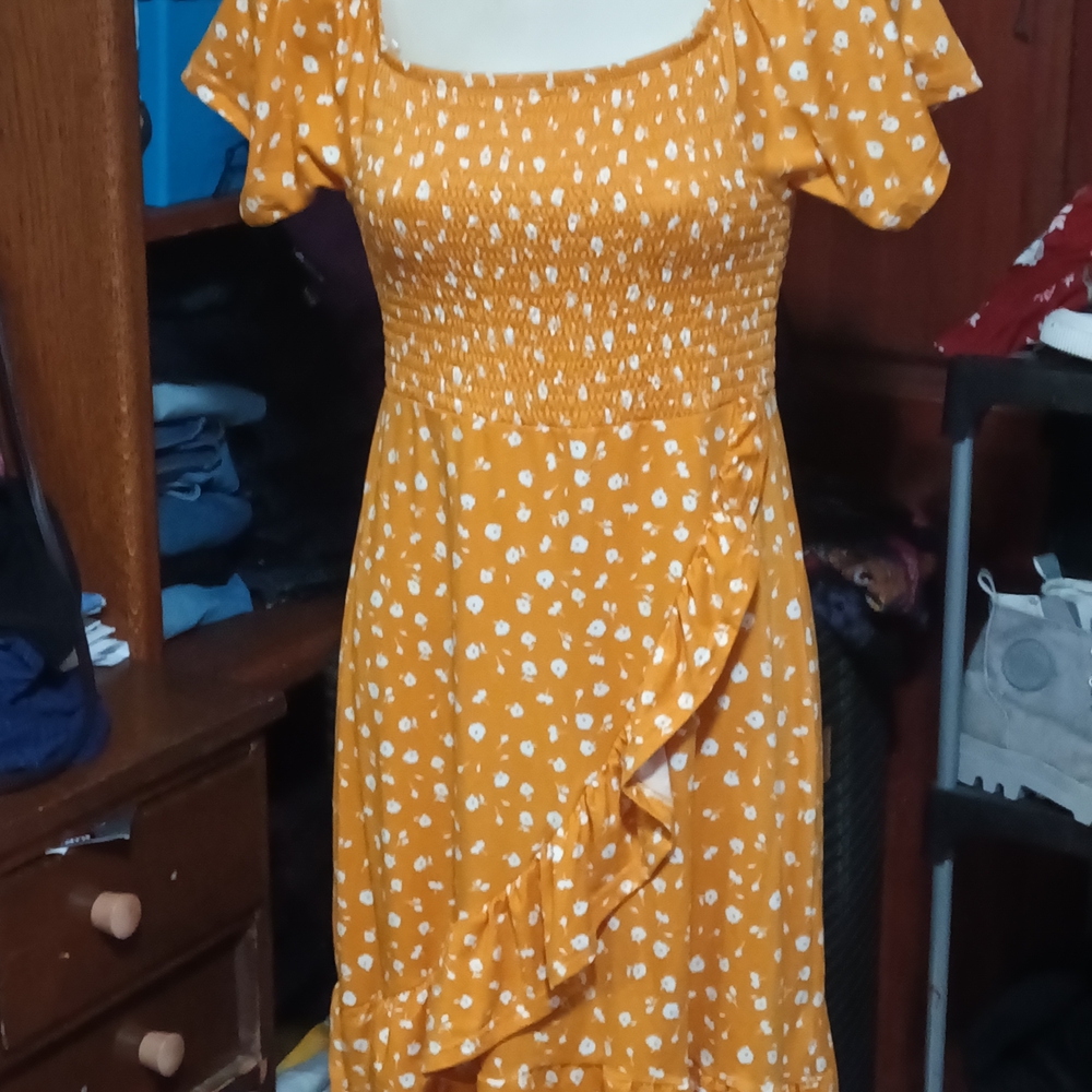 Floral Ruffle Yellow Dress